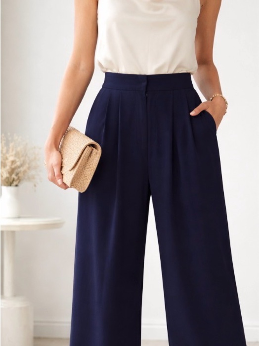 Jason Wu Navy Wide-Leg Pants | 100% Viscose | Elegant Flowy | NWT